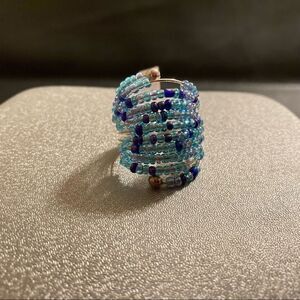 Blue bead wire ring size 6